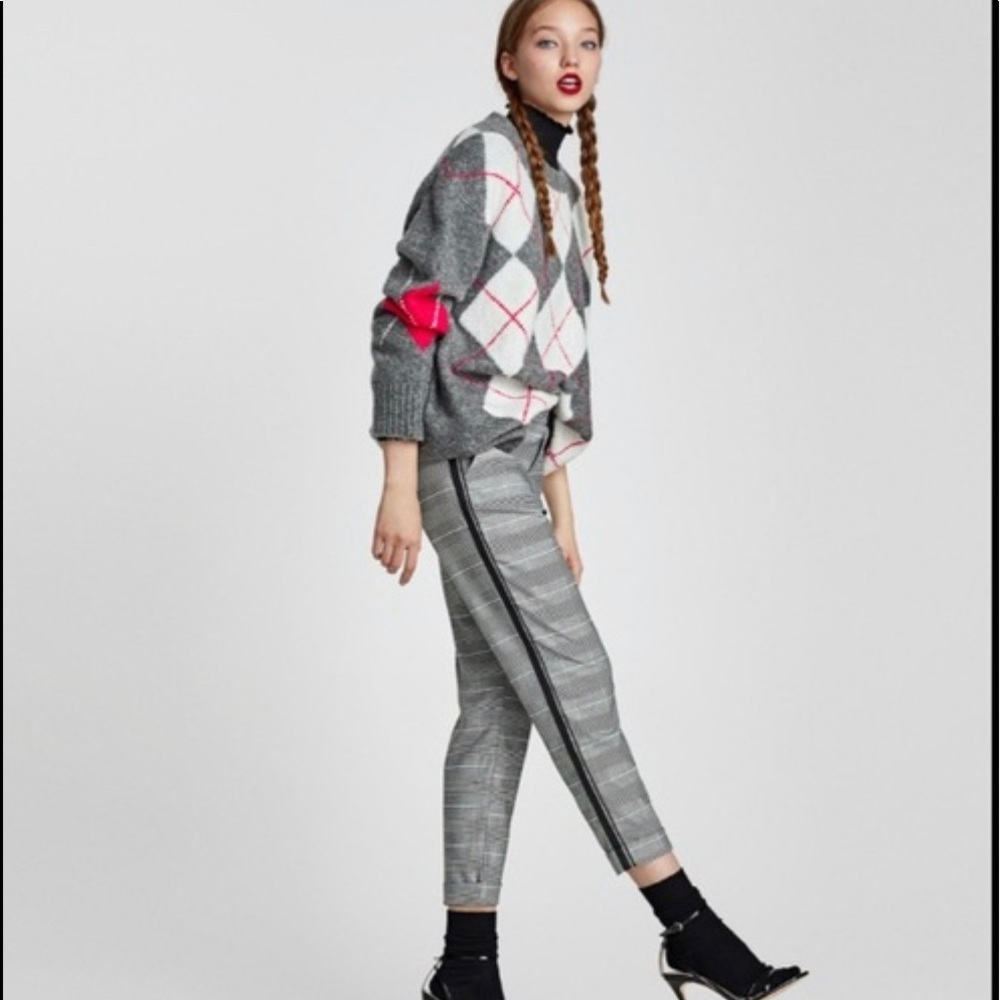 ZARA Chino plaid trousers with side stripe Small  Mid-rise